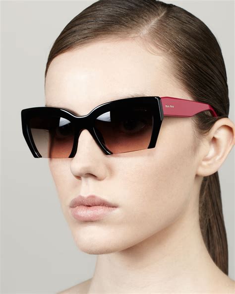 Miu Miu Rasoir Cutoff Square Sunglasses, Black/Berry 